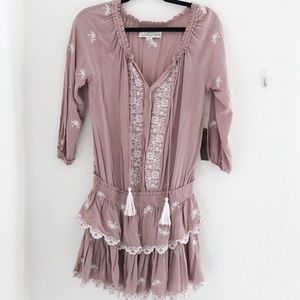 Embroidered lace mini dress